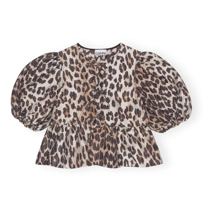 Shop Ganni Leopard Rhythm Collar Blouse Online