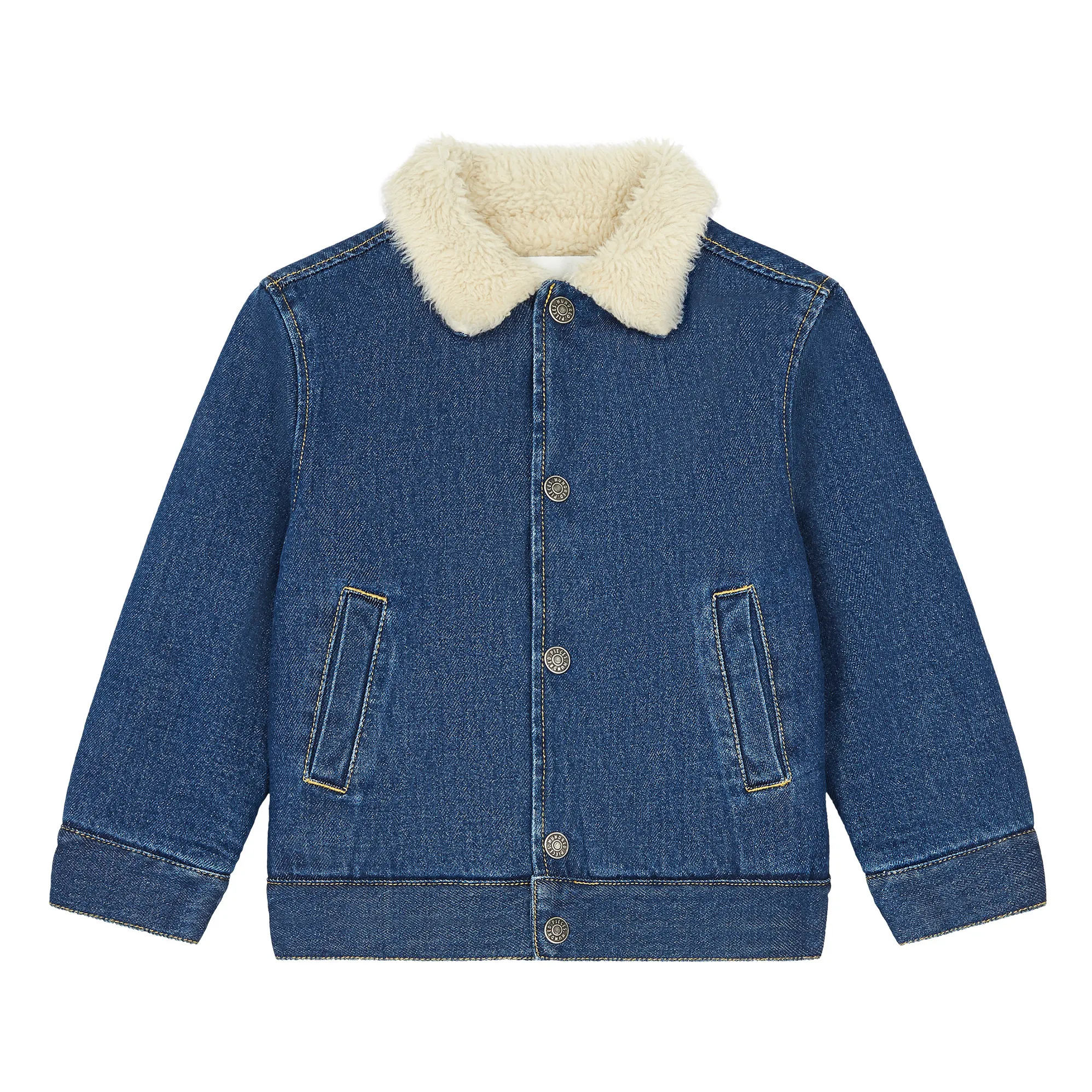 Hundred Pieces Blue Sherpa Lined Organic Denim Jacket
