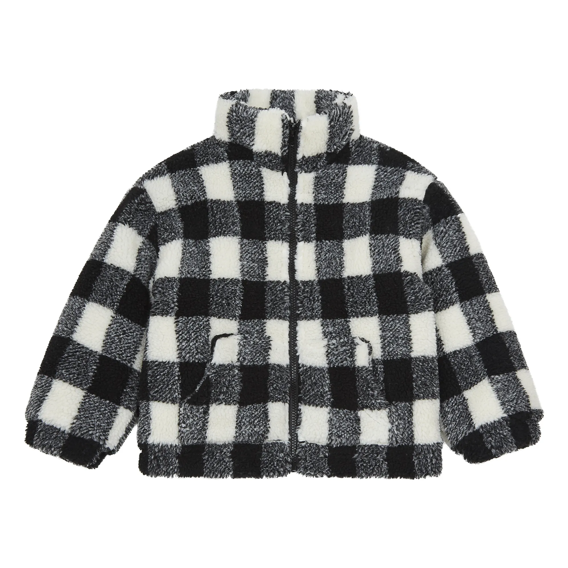 Hundred Pieces Black Checked Sherpa Jacket