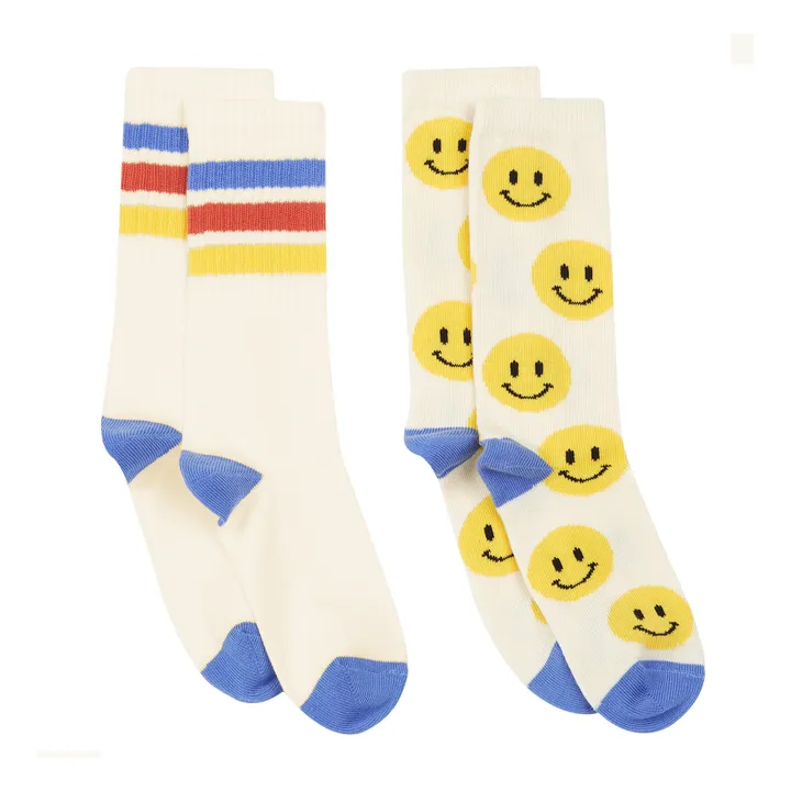 Happy Stripes Socks - Set of 2 | White- Product image n°0
