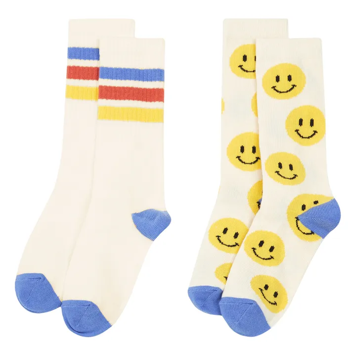 Happy Stripes Socks - Set of 2 | White- Product image n°1