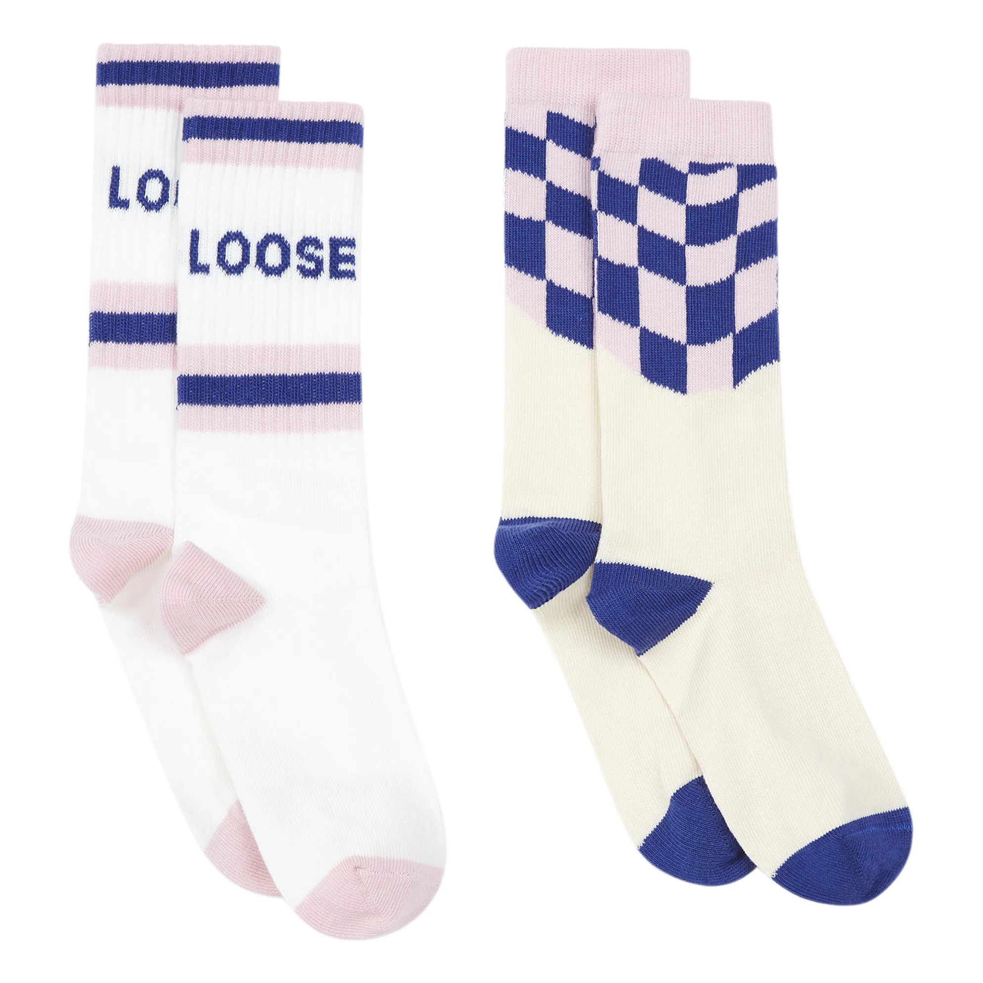 Hundred Pieces White Checkered Stay Loose Socks - Set Of 2