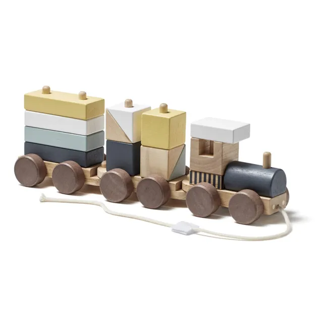 Treno con cubi impilabili in legno 