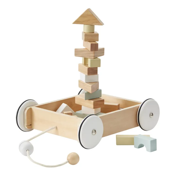 Chariot à roulettes avec cubes en bois- Image produit n°0