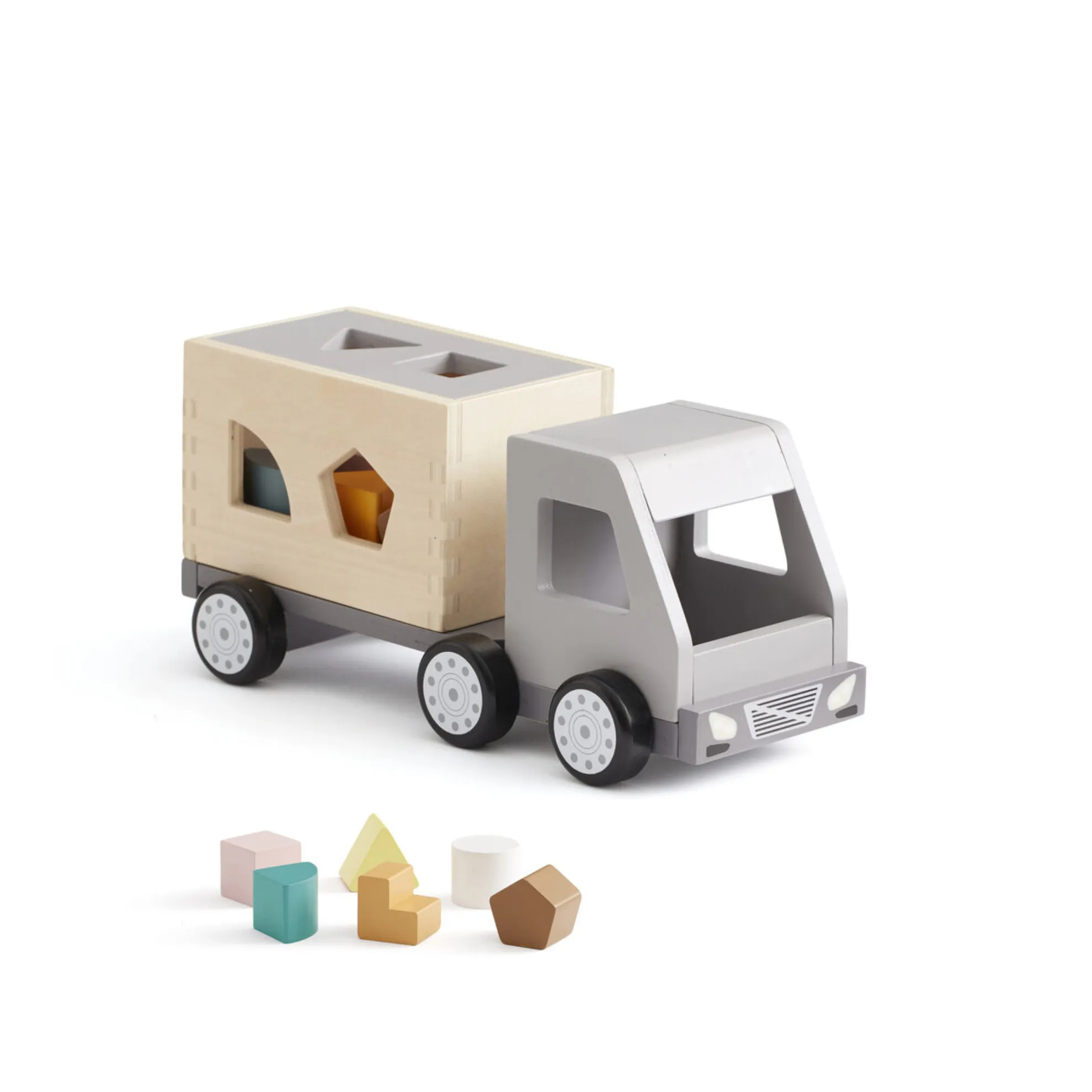 Kid's Concept Multicoloured Wooden Garbage Truck With Shapes