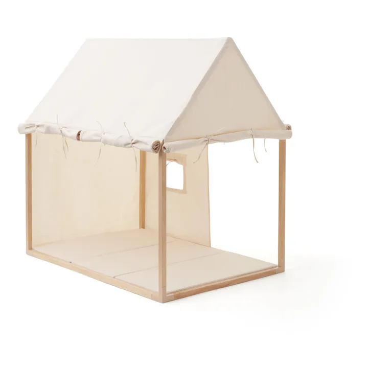 Maison en toile de coton et bois | Blanc cassé- Image produit n°0