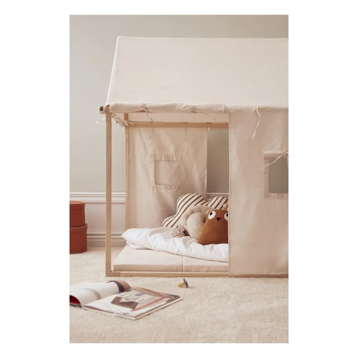 Maison en toile de coton et bois | Blanc cassé- Image produit n°1