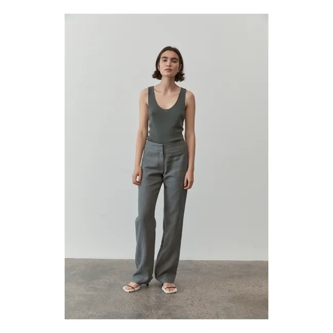 Straight Linen Trousers | Grey