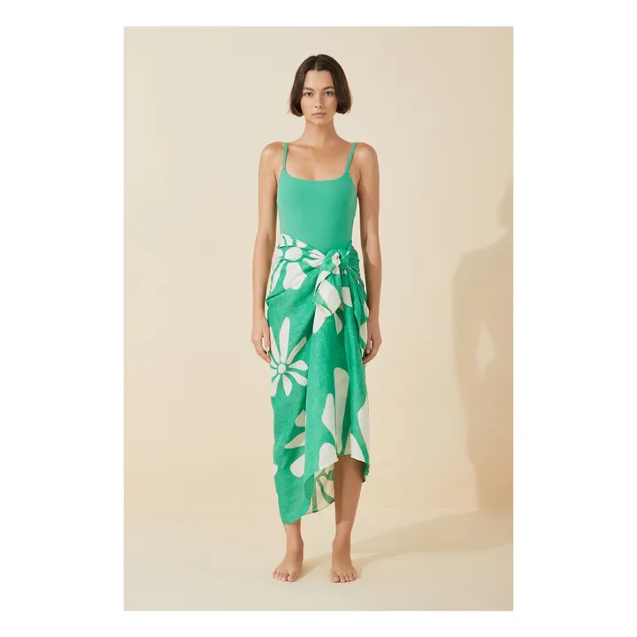 Linen Floral Sarong | Green- Product image n°1