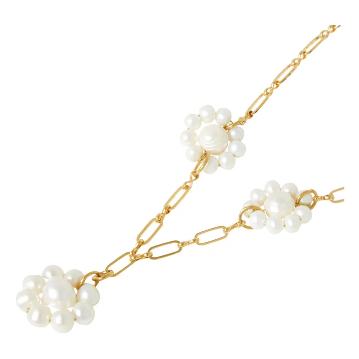 Collar de cadena con flor de perlas | Blanco- Imagen del producto n°3