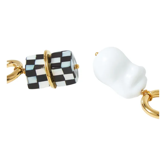Boucles d'Oreilles Dés et Perle Baroque | Blanc