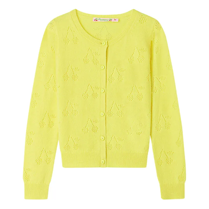 Thindra Openwork Cashmere Cherry Cardigan | Pale yellow- Product image n°0