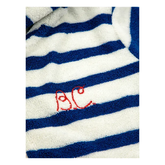 Striped Organic Cotton Terry Zip-Up Hooded Sweatshirt | Navy blue