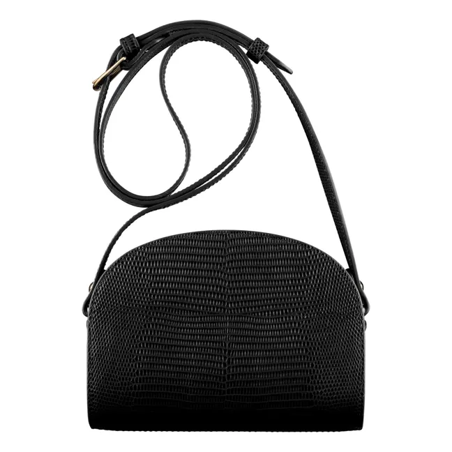Kleine Halbmond-Tasche Leder mit Eidechsen-Prägung | Schwarz