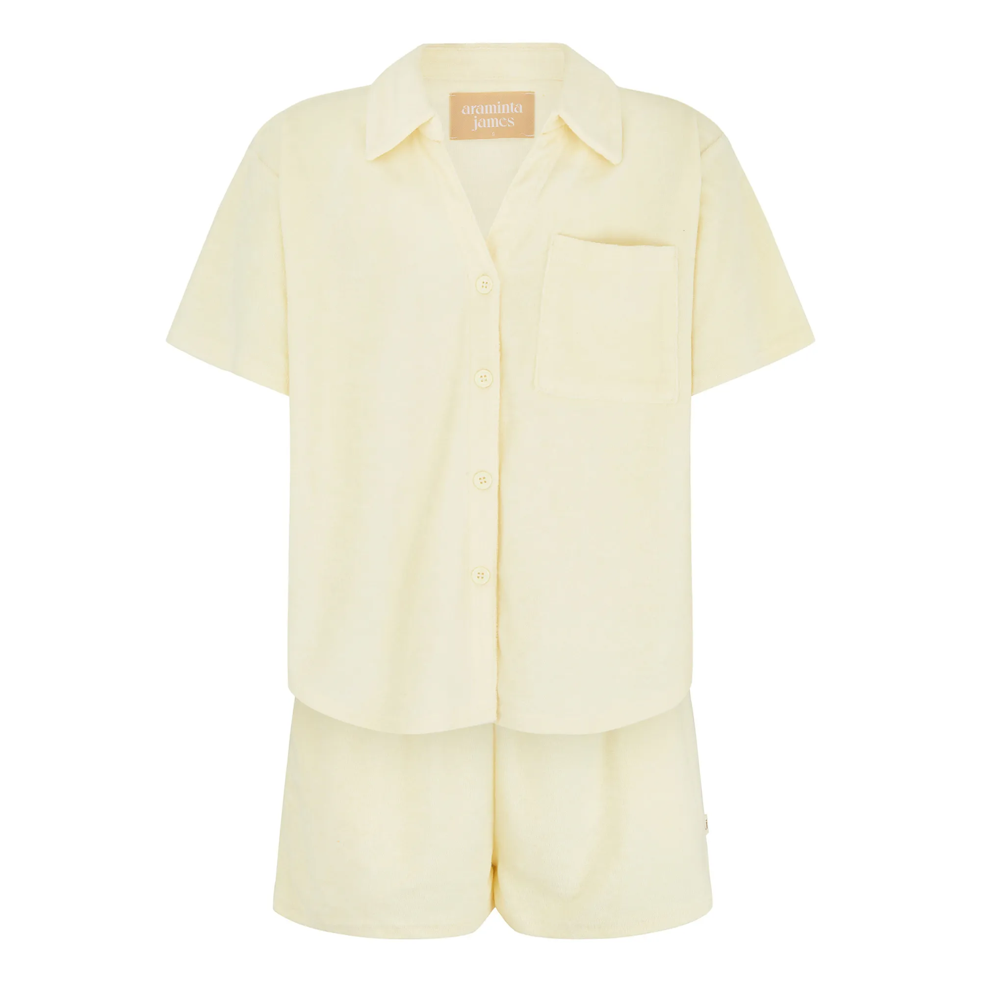 Araminta James Pale Yellow Terry Cloth Shirt Top & Bottom Set
