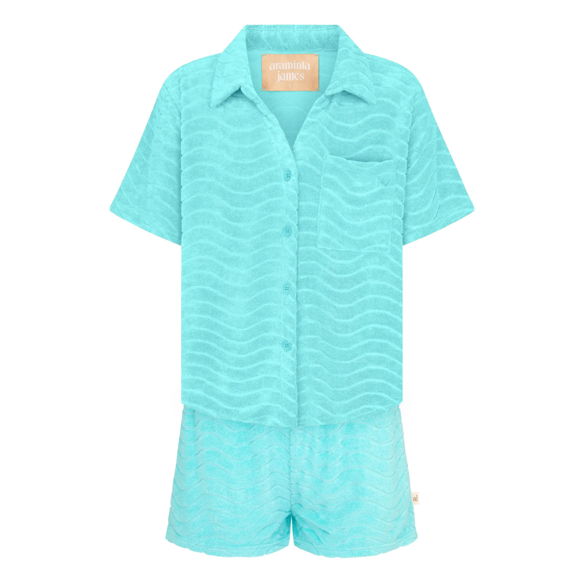Araminta James Light Blue Terry Wave Shirt & Shorts Set