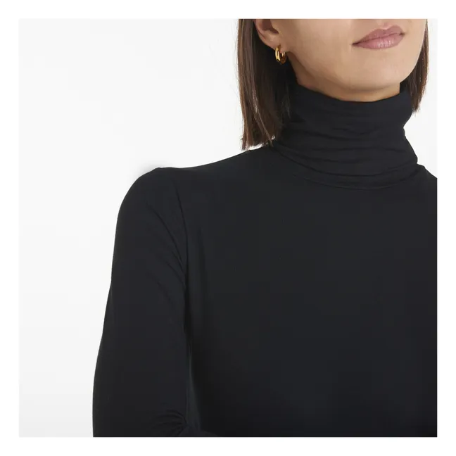 Bamboo Jersey Roll Neck Top | Black