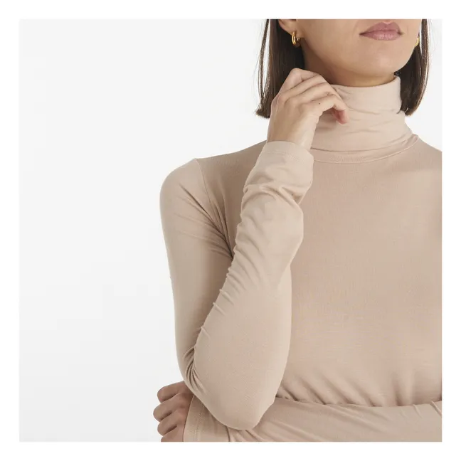 Bamboo Jersey Roll Neck Top | Nude beige