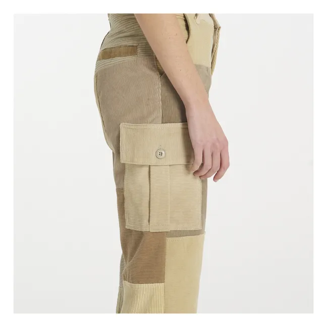 Pantalón cargo de pana patchwork | Beige