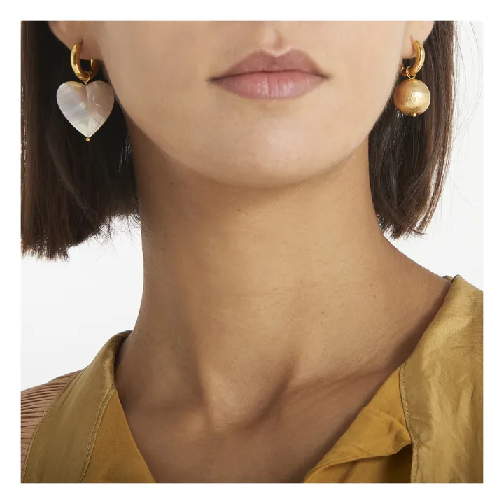 Pearly Heart and Ball Earrings | White satin- Product image n°1