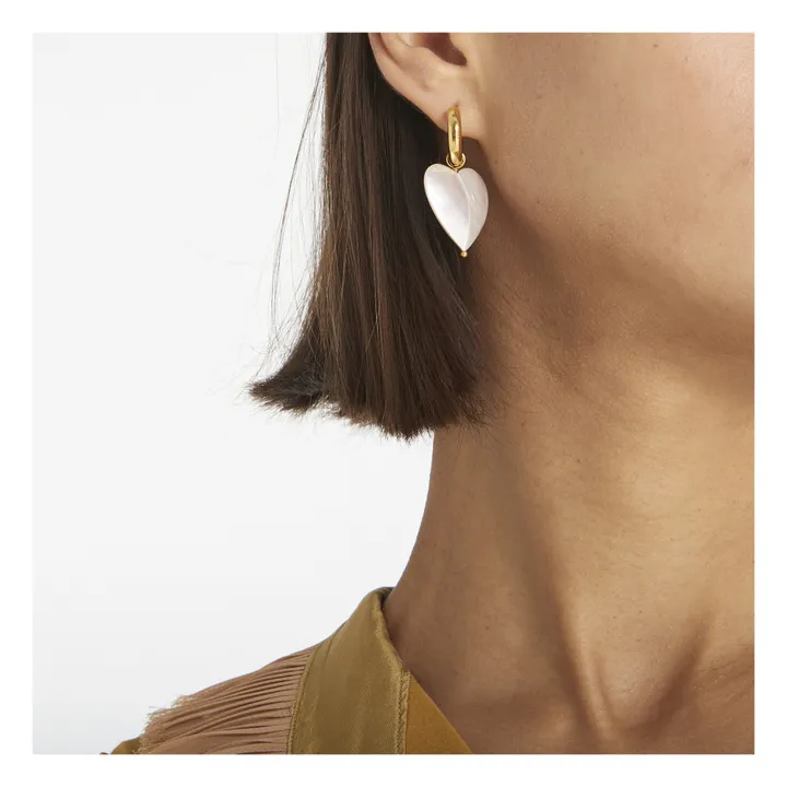 Pearly Heart and Ball Earrings | White satin- Product image n°2