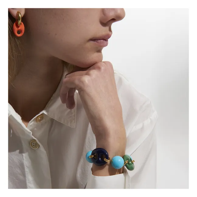 Boucles d'Oreilles Perles et Bouton | Orange