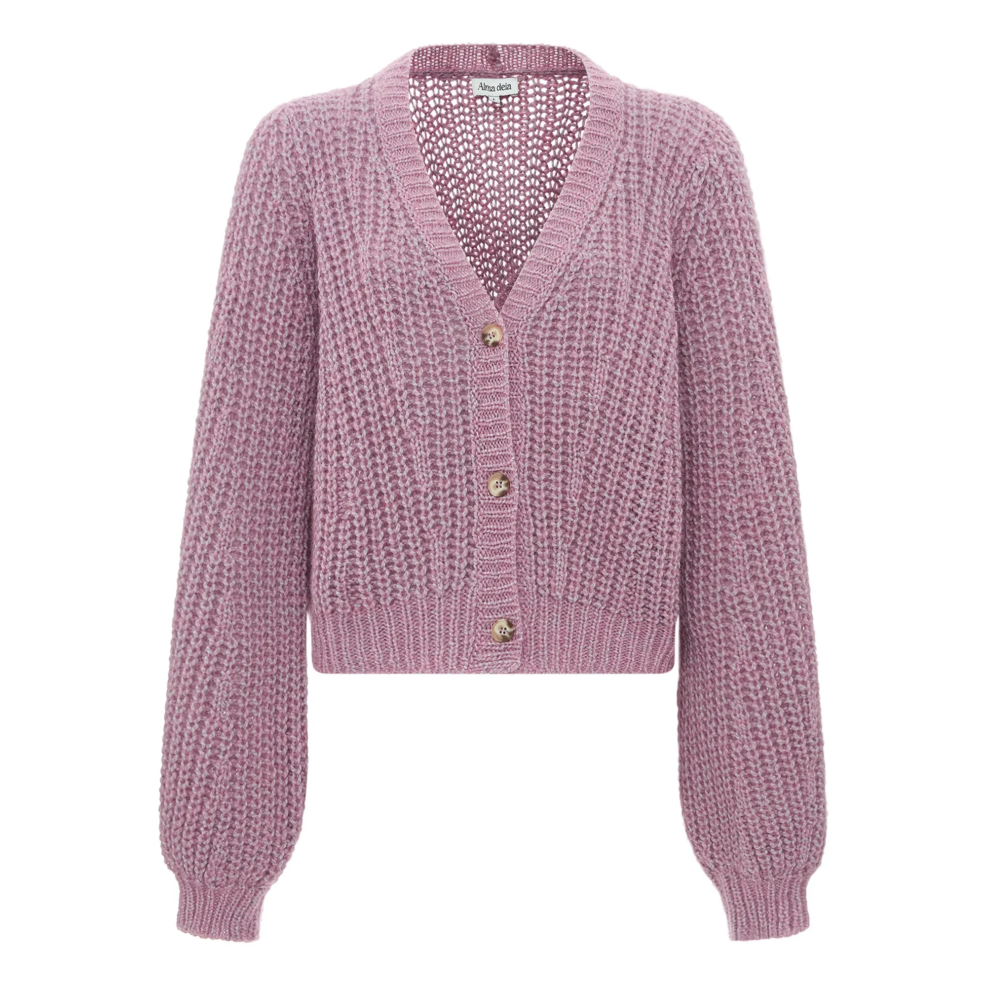 Alma Deia Lilac Alpaca Wool Puff Sleeve Cardigan