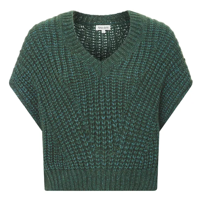 Ärmelloser Pullover mit V-Ausschnitt Alpaka | Smaragdgrün
