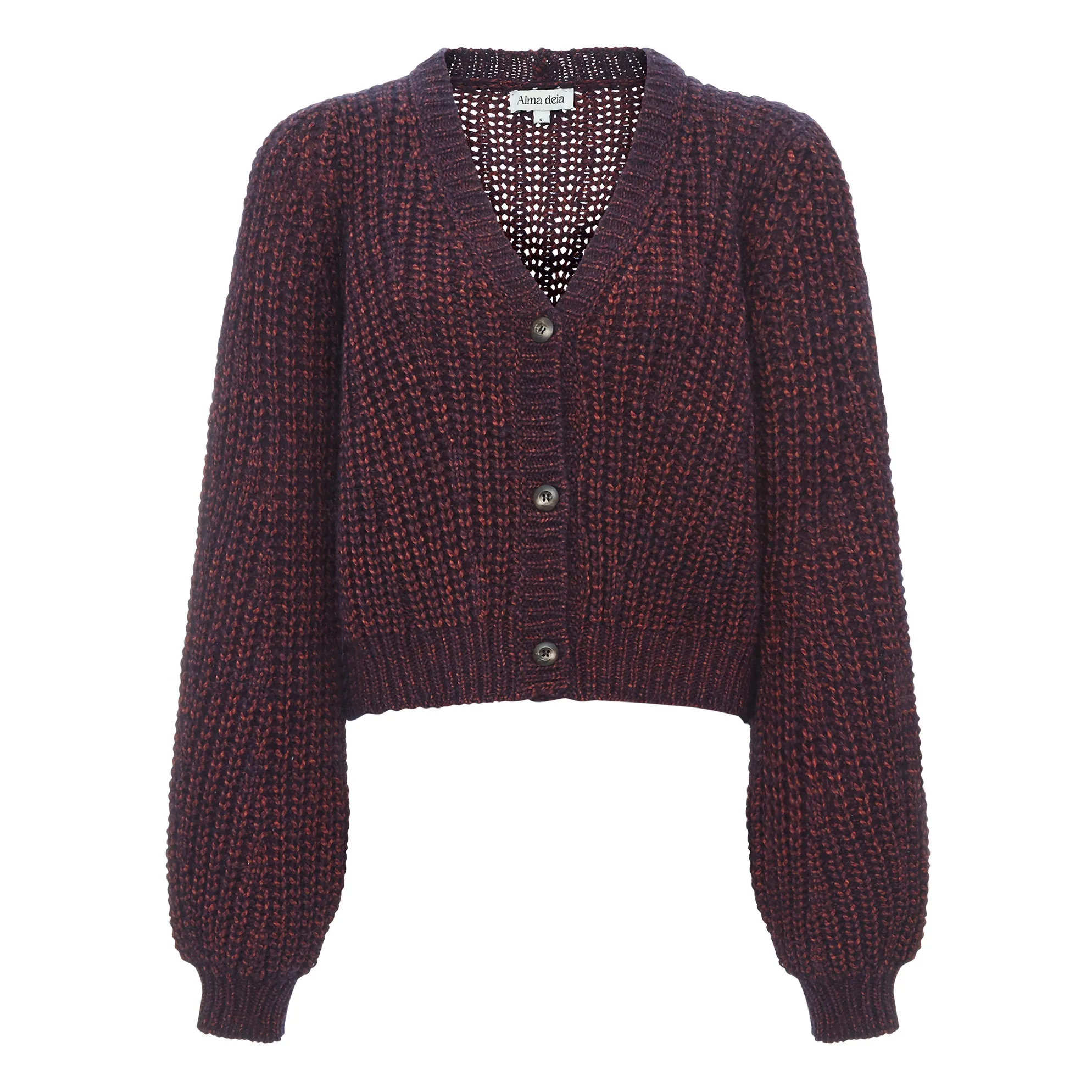 Alma Deia Plum Alpaca Wool Puff Sleeve Cardigan