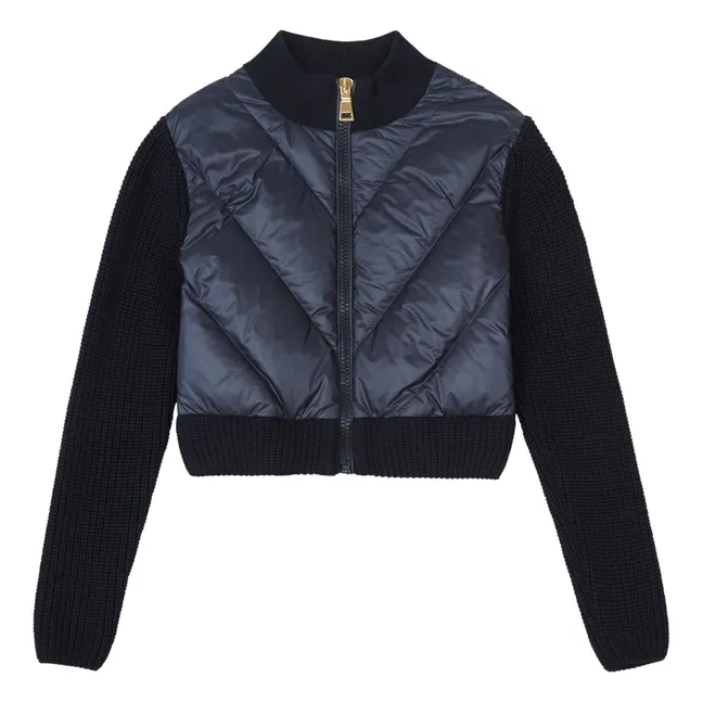 Strickjacke aus zwei Materialien | Navy