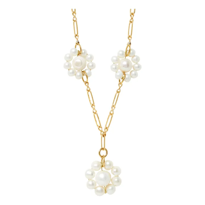 Collar de cadena con flor de perlas | Blanco- Imagen del producto n°0