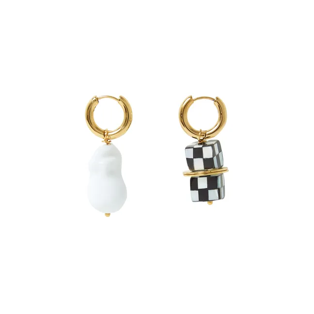 Boucles d'Oreilles Dés et Perle Baroque | Blanc