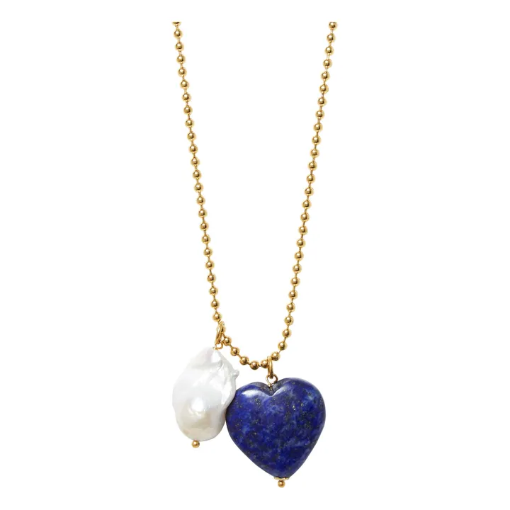 Heart and Baroque Stone Necklace | Midnight blue- Product image n°4