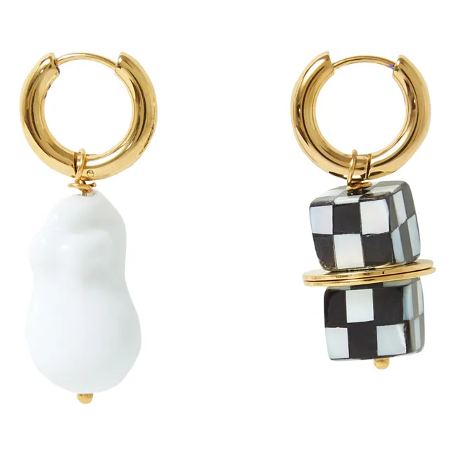 Boucles d'Oreilles Dés et Perle Baroque | Blanc