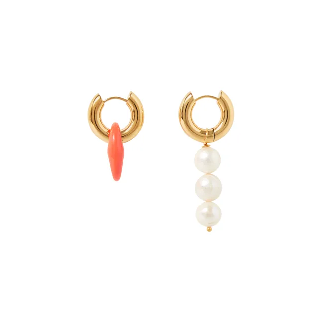 Pearl and Button Earrings | Orange