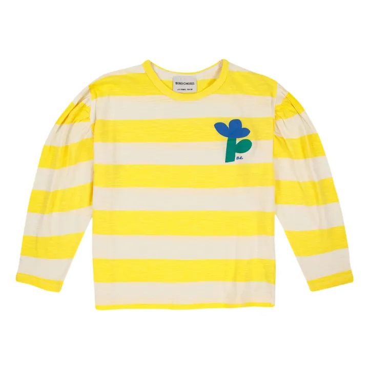 Camiseta a rayas de algodón orgánico flameado | Amarillo- Imagen del producto n°0