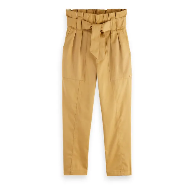 Pantalones de cintura alta Paperbag | Camel