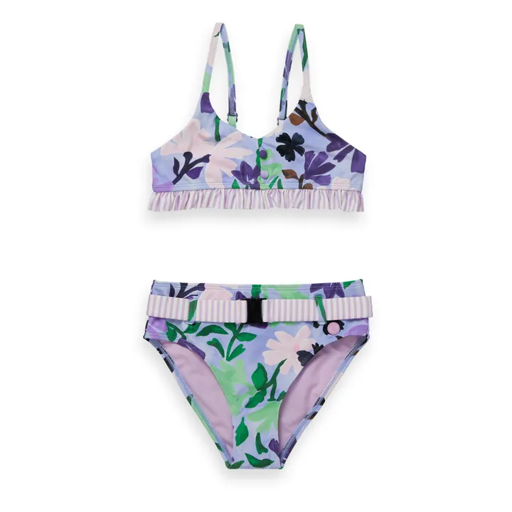 Zweiteiliger Badeanzug mit Blumenmuster | Violett- Produktbild Nr. 0