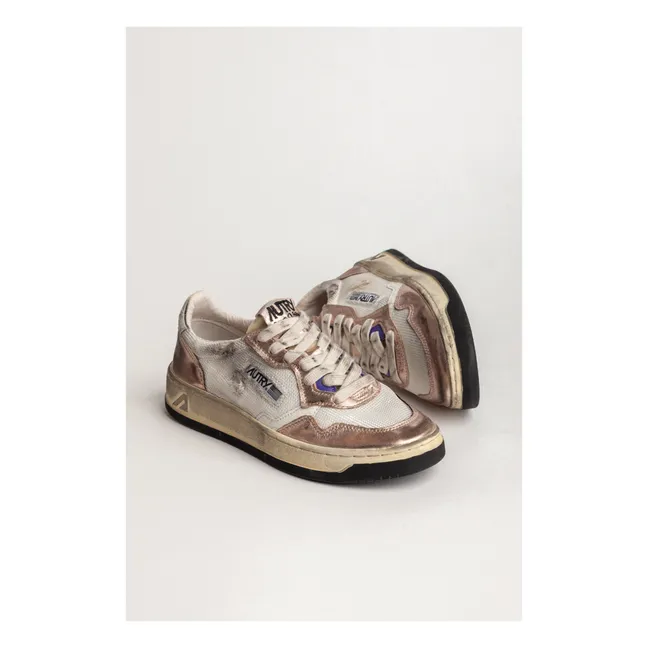 Mesh/Suede Super Vintage Low-Top Sneakers | Pink Gold