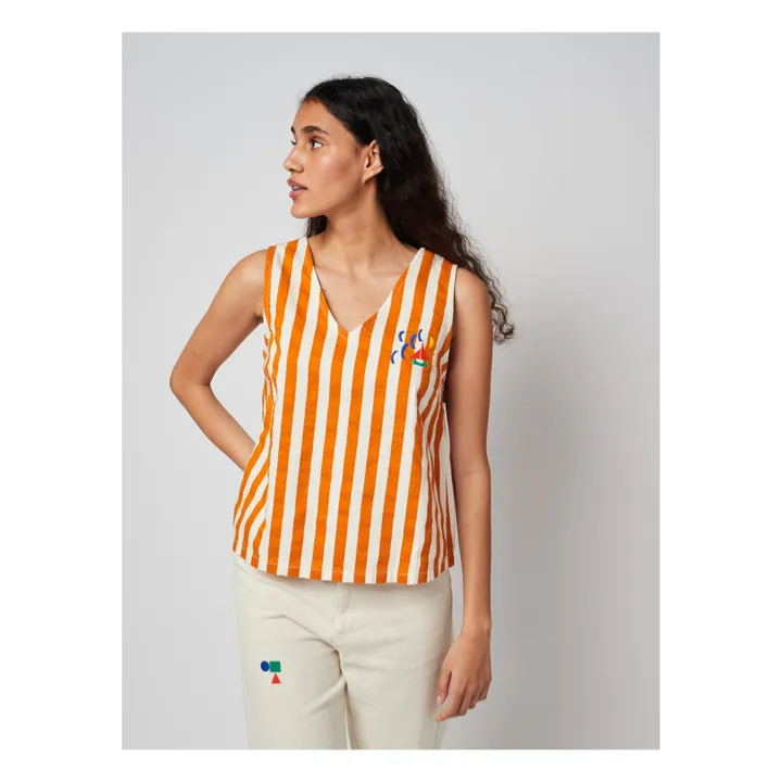 Top de rayas de algodón y lino | Naranja- Imagen del producto n°4