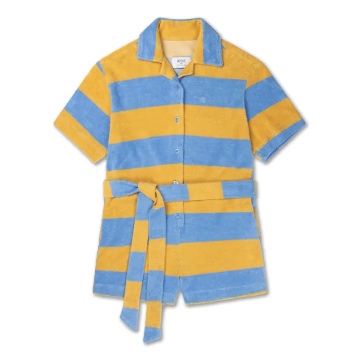 Terry Cloth Striped Playsuit | Blue- Product image n°0