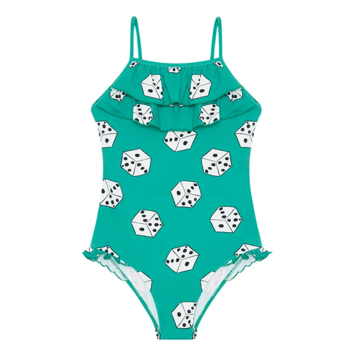 Cubes Recycled Polyester One-Piece Swimsuit | Green- Product image n°0
