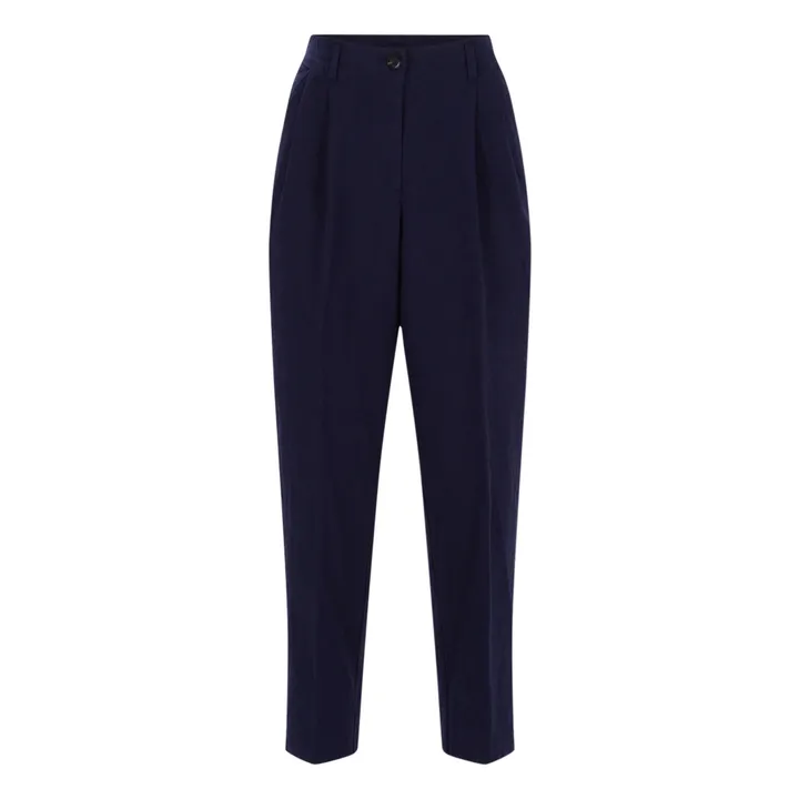 Cotton and Linen Carrot Pants | Navy blue- Product image n°0