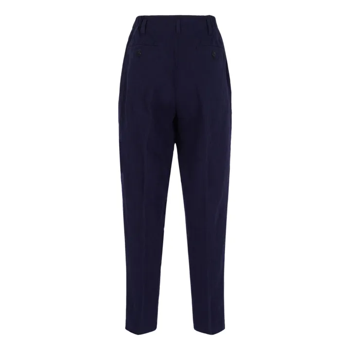 Cotton and Linen Carrot Pants | Navy blue- Product image n°3