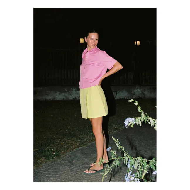 Linen Short Sleeve Shirt | Fuchsia