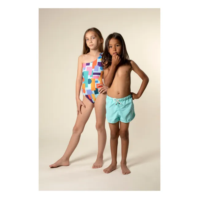 Maillot de Bain 1 pièce Asymétrique Imprimé Ronnie | Bleu ciel