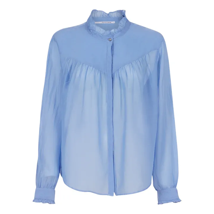 Blouse Mousseline de Coton et Soie | Bleu- Image produit n°0
