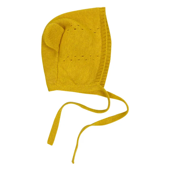 Cappello con orecchie in maglia di cotone organico Bear | Giallo- Immagine del prodotto n°0