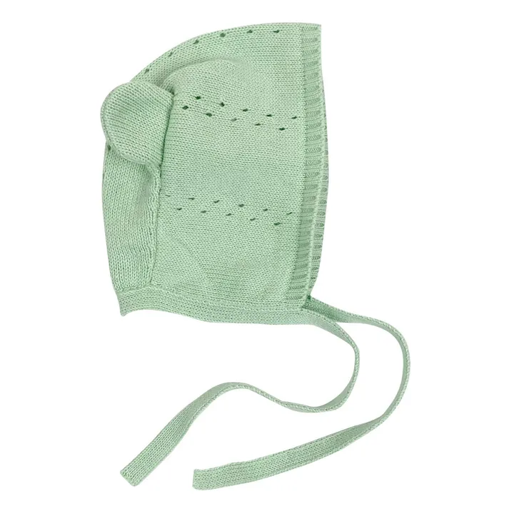 Gorro con orejas de punto de algodón orgánico Bear | Verde Pálido- Imagen del producto n°0