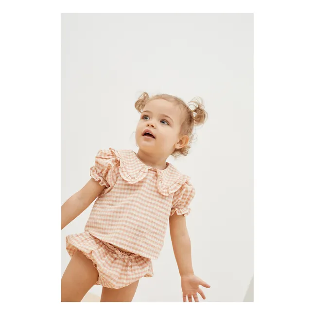 Blouse Coton Bio à Carreaux Petra | Rose pâle